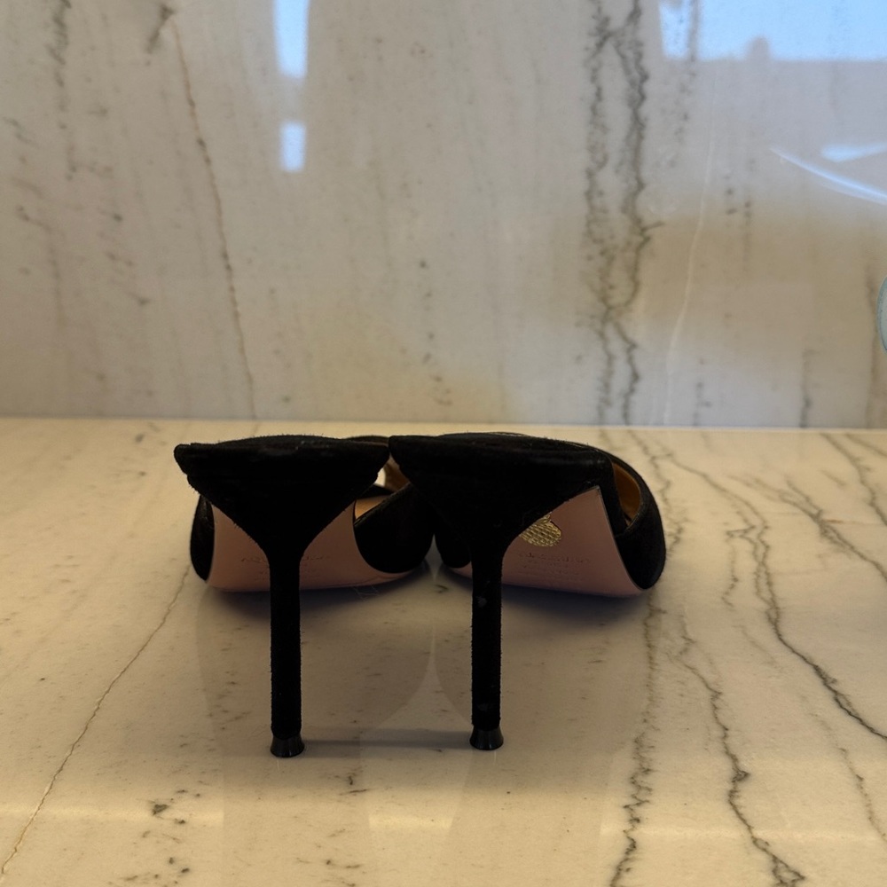 AQUAZZURA  Alex Rivière 85 Black Suede Peep-toe Mules 35/5 (actual photos soon) - Picture 9 of 11
